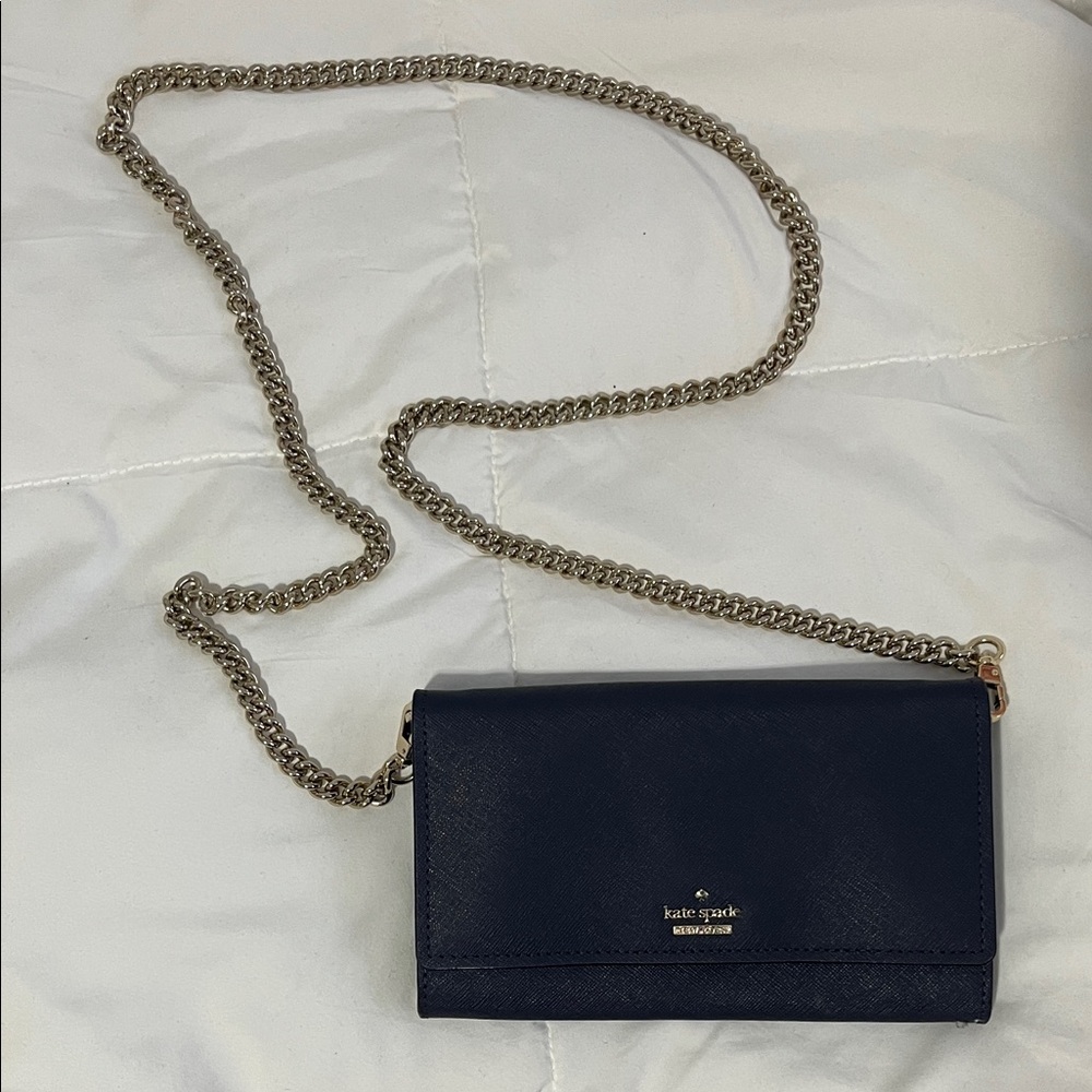 Kate Spade Navy Crossbody Bag with Gold Chain